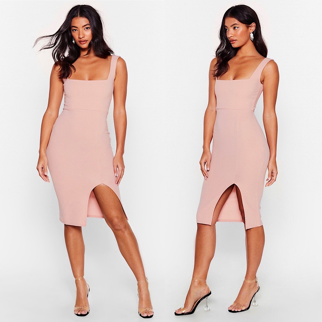 knee length dresses for ladies Saulay Square Neck Linen Midi Dress main image 1